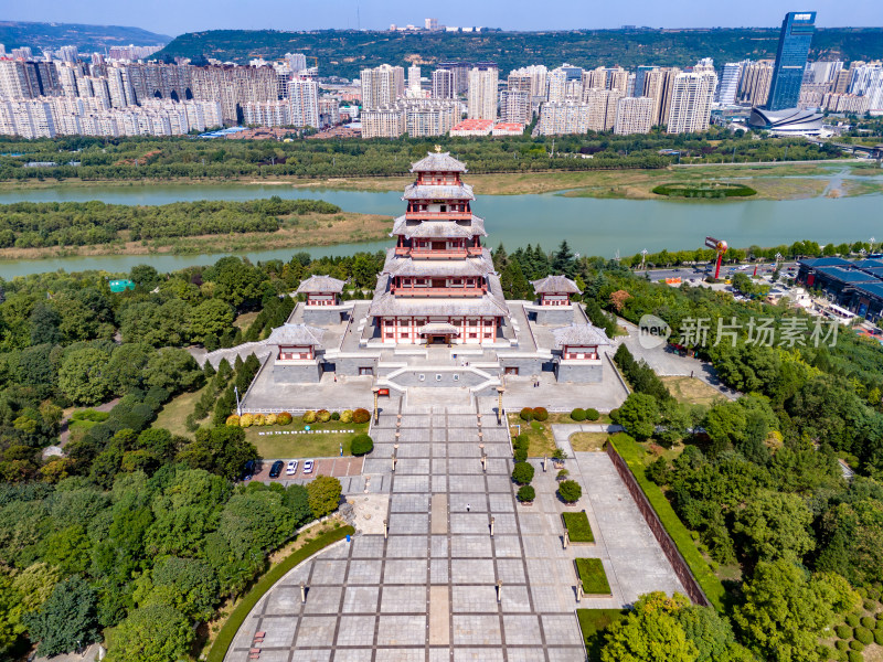 陕西宝鸡中华石鼓园城市风光航拍图