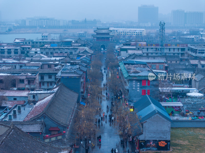 河南商丘古城雪景航拍