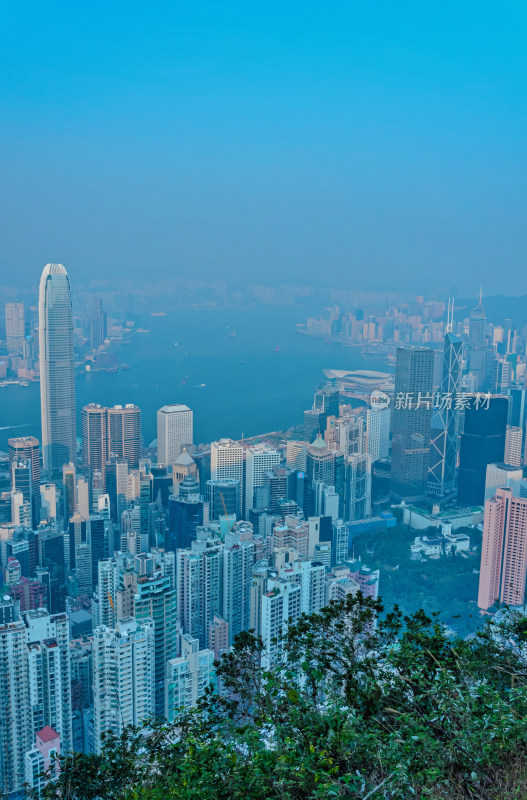 香港太平山顶看维港滨海摩天大楼建筑群