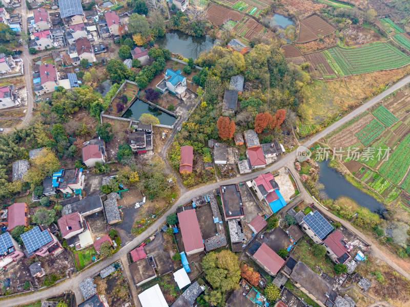 乡村农田民居航拍全景