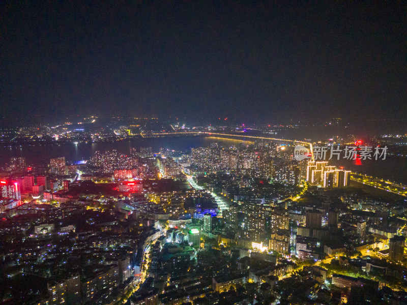 江西九江城市夜景灯光航拍图