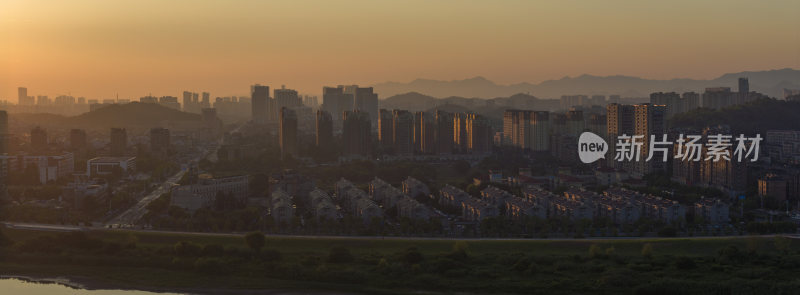 杭州余杭南湖景区晨曦风光航拍