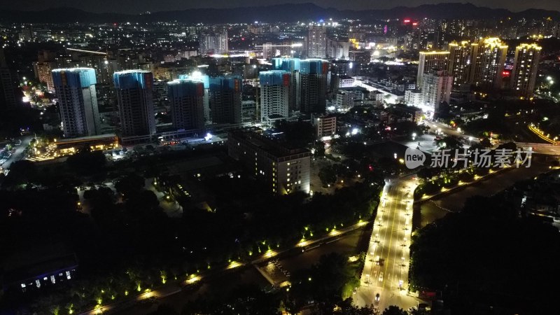 航拍广东省东莞市清溪镇夜景城市风光