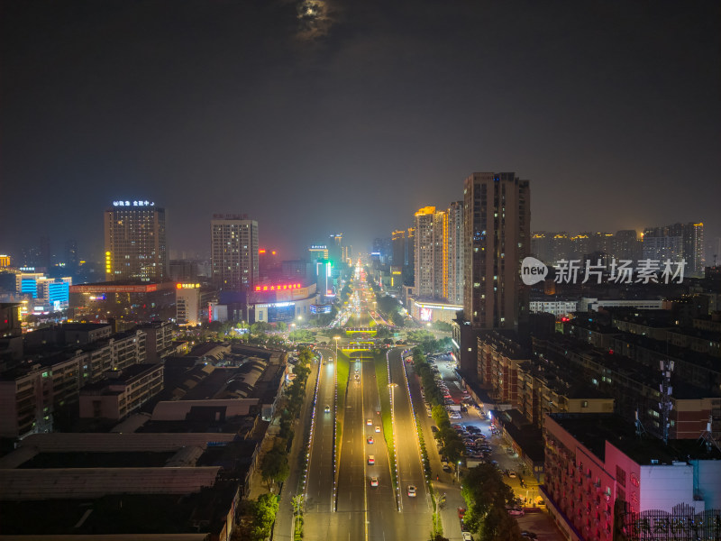 湖南岳阳城市风光岳阳商业街夜景航拍