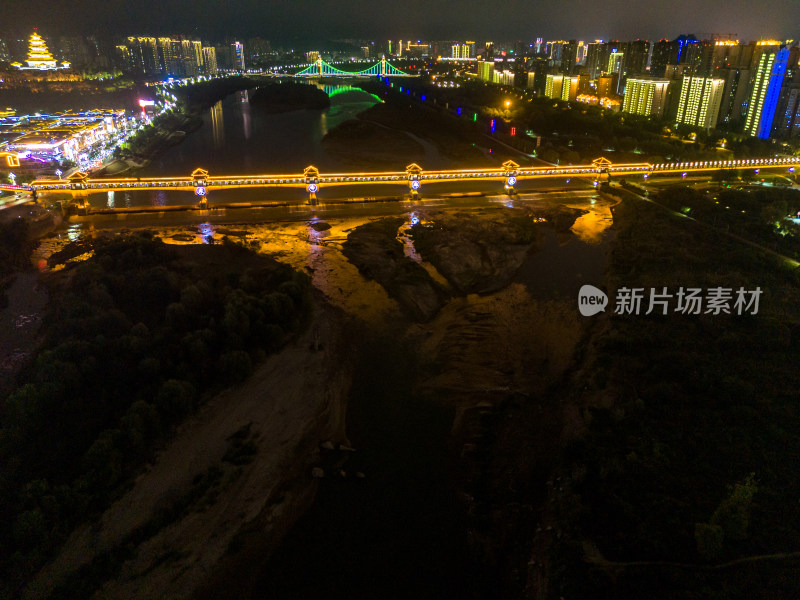 宝鸡渭河两岸夜景航拍图