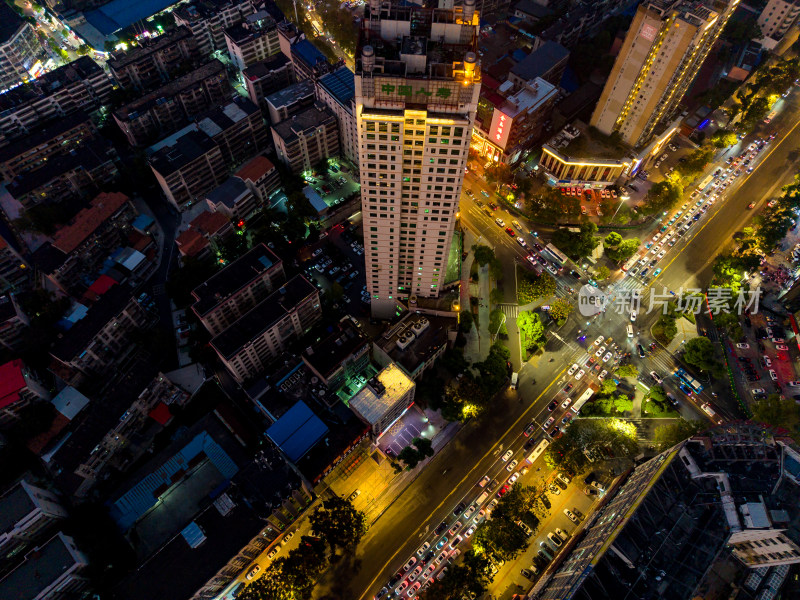 岳阳夜景交通航拍图