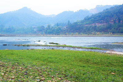 岩石河流喀斯特风景背景自然户外