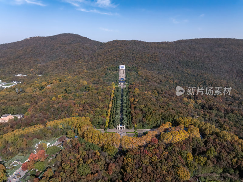 江苏南京中山陵灵山风景区音乐台秋色航拍