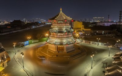 山西省大同市大同古城夜景航拍