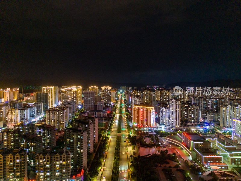 甘肃定西城市夜景交通航拍图