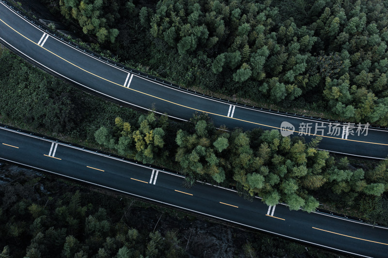 航拍安吉森林间的盘山公路