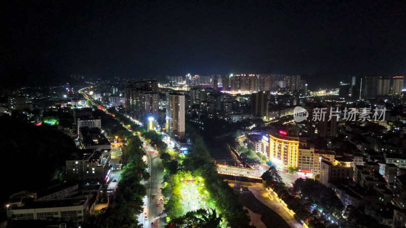 云浮城市夜景交通航拍图