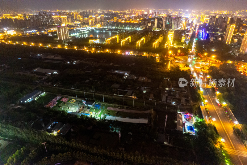 河北沧州城市夜景航拍
