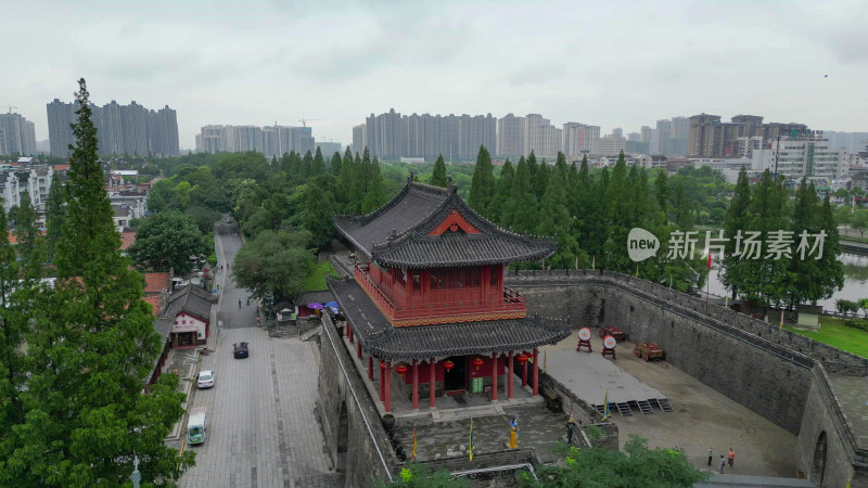 航拍湖北荆州古城历史文化旅游区