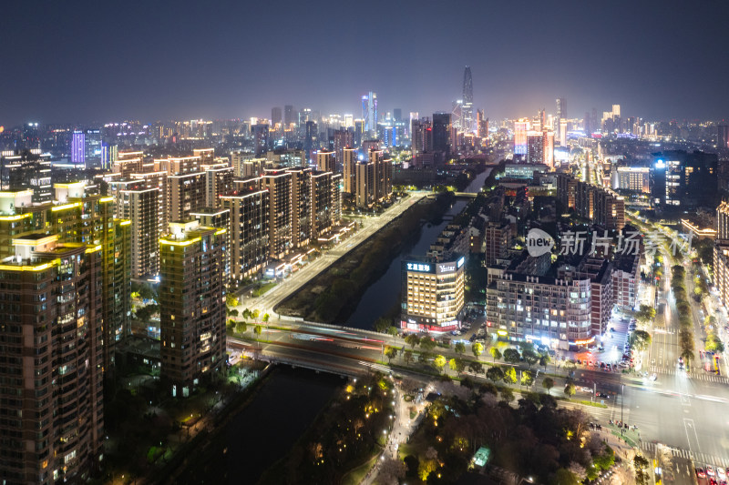 宁波鄞州都市夜景的流光溢彩