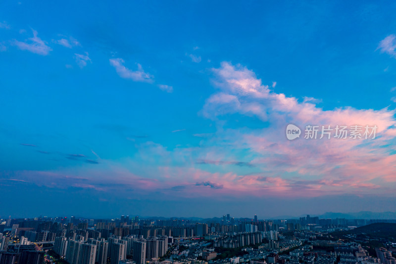 浙江杭州西湖城市晚霞航拍摄影图