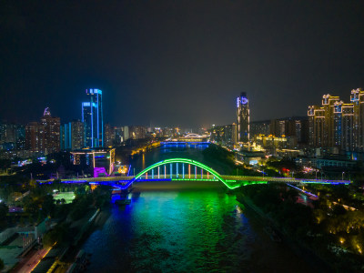 甘肃兰州金雁黄河大桥夜景