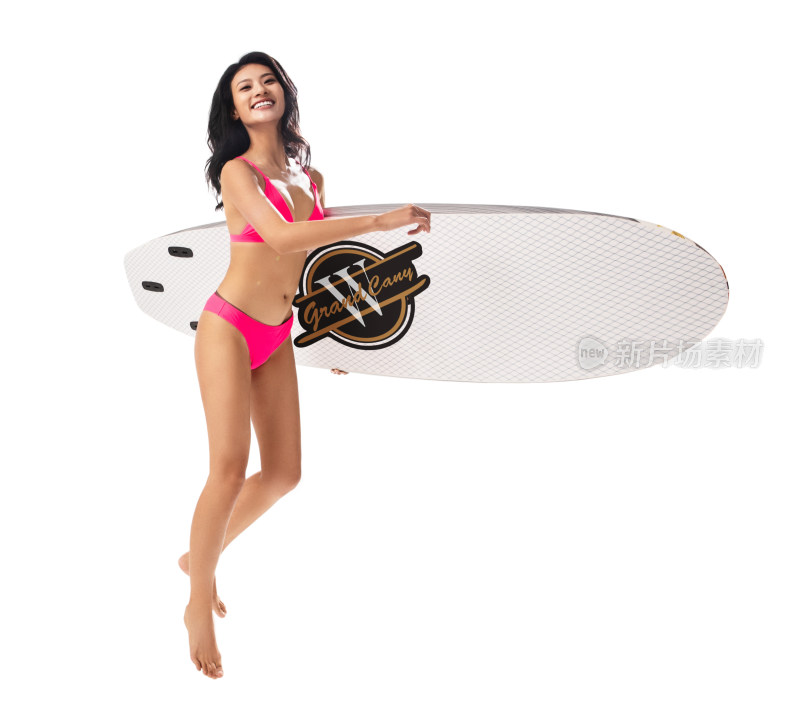 穿比基尼的美女拿着冲浪板