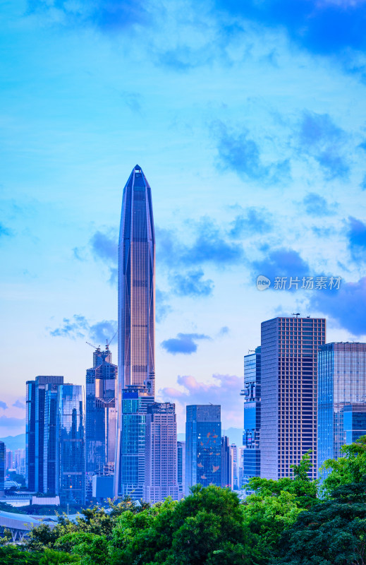 深圳莲花山公园与城市CBD摩天大楼建筑景观