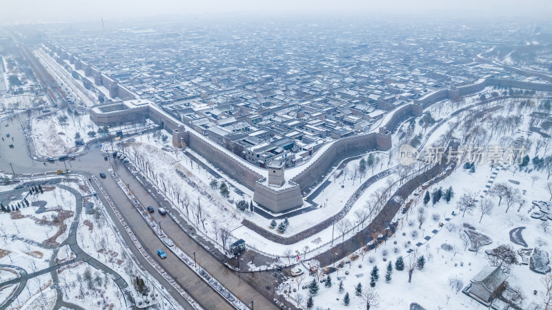 山西晋中平遥古城雪景航拍风景宣传