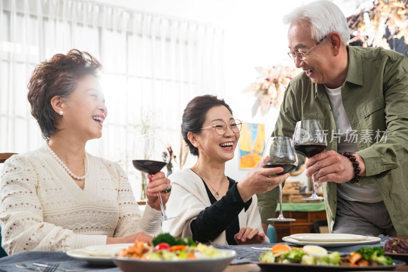 聚会上快乐的老年人闲聊干杯