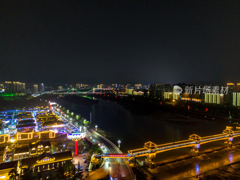 陕西宝鸡城市夜景灯光航拍图