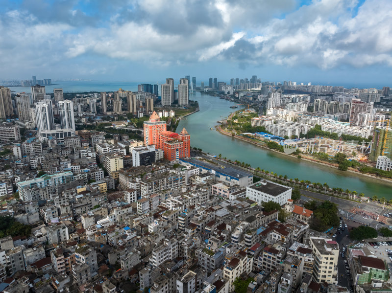 海南海口钟楼骑楼老街港湾高空航拍