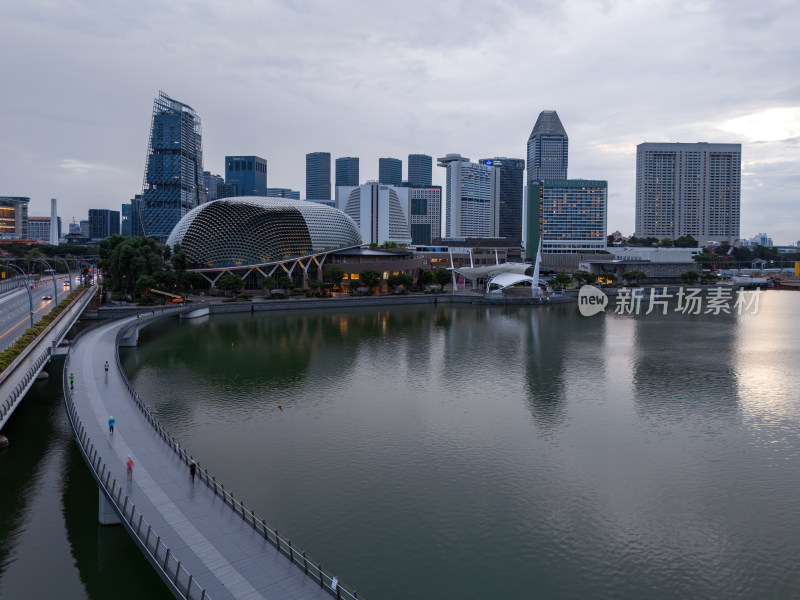 新加坡滨海湾金沙海滨奥林匹克蓝调夜景航拍