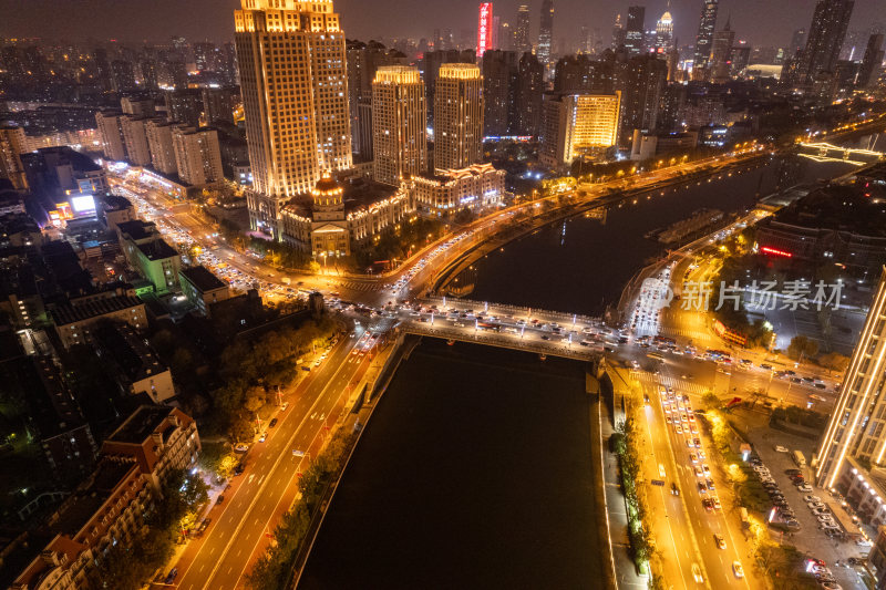 天津城市海河风光夜景