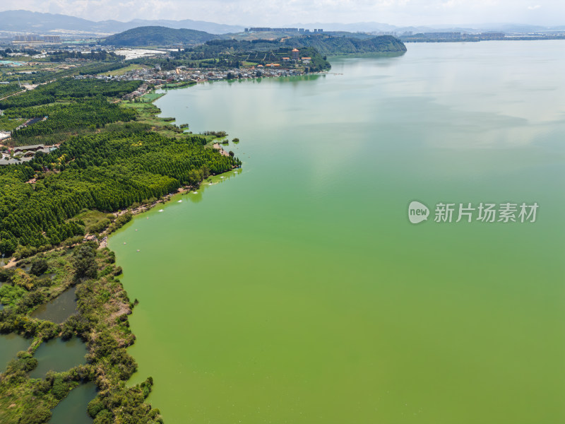 航拍昆明滇池捞鱼河湿地公园景观