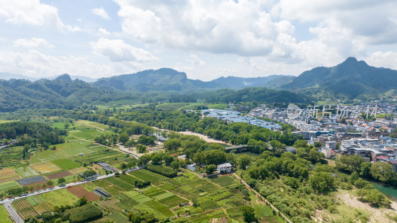 航拍武夷山绿色农田与茶园