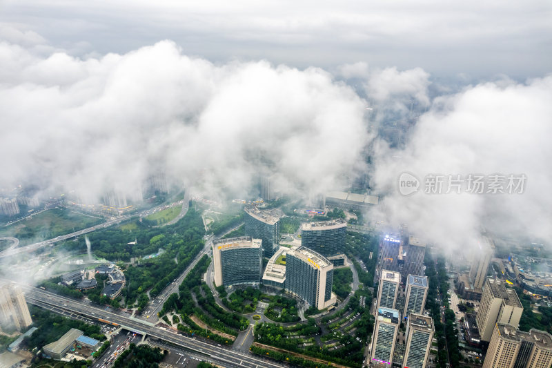 西安高新区雾景航拍