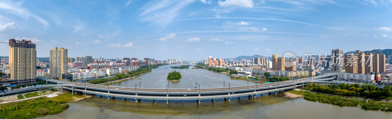 城市建筑航拍立交桥楼房全景图交通运输