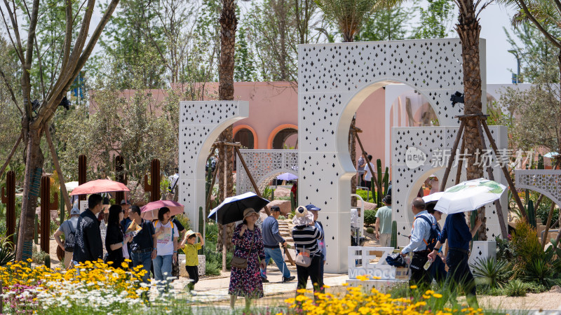 成都世界园艺博览会的园林建筑与游客