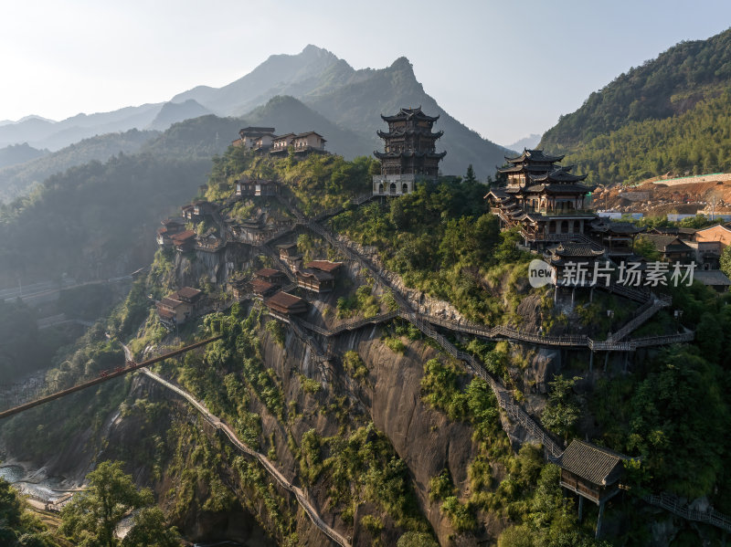 江西上饶网红景点望仙谷日出蓝调灯光航拍