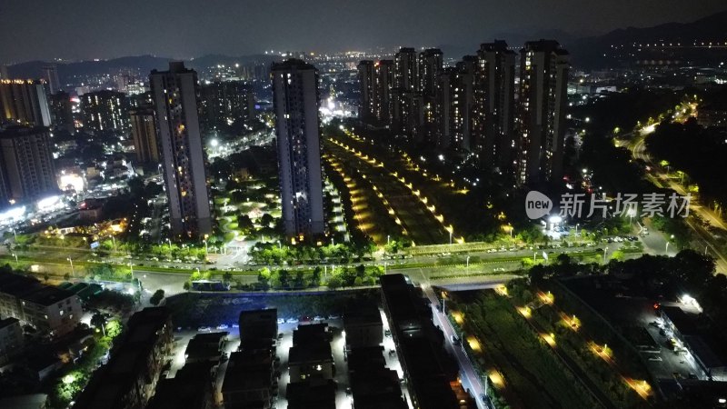 航拍广东省东莞市清溪镇夜景城市风光