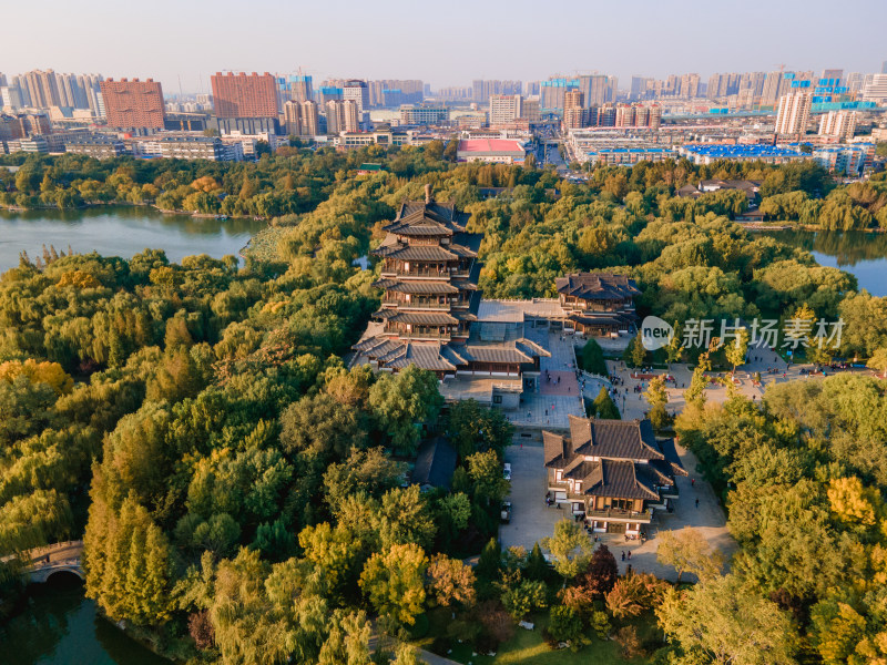 航拍山东济南大明湖景区超然楼