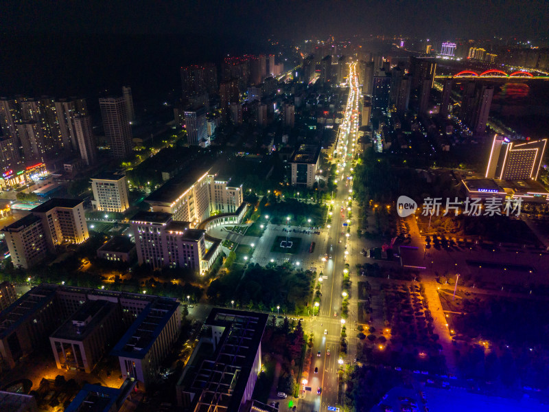 陕西宝鸡夜景交通航拍图