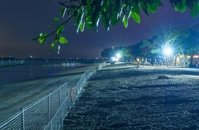 广州南沙滨海沙滩旅游景区海景风光夜景灯光