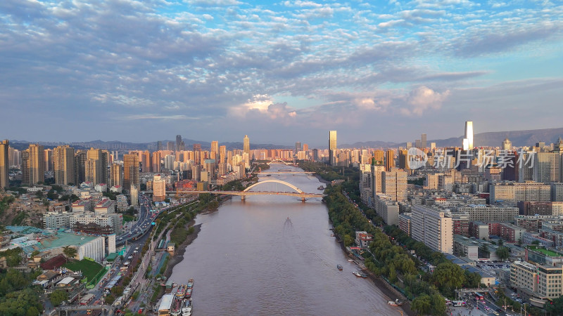 甘肃兰州黄河风光兰州大景航拍