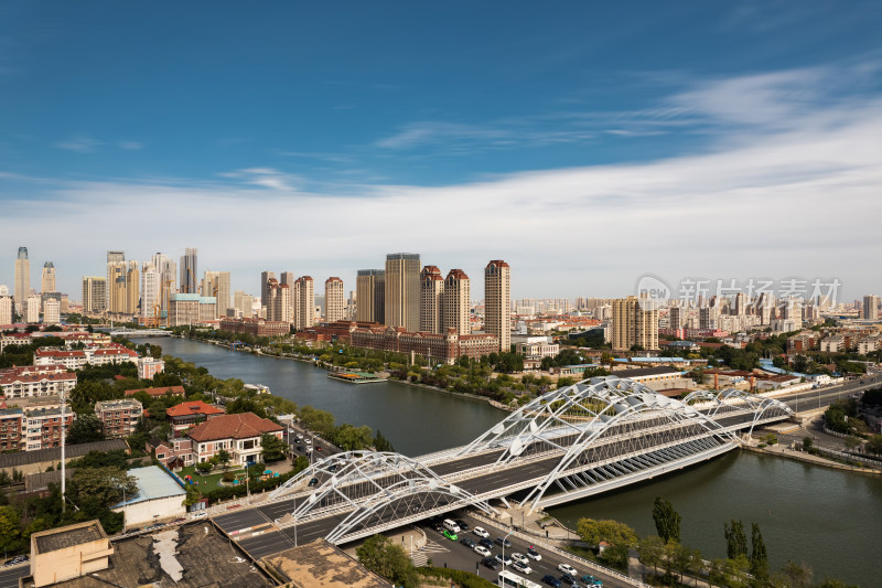 天津海河风景线小白楼商圈城市建筑风光航拍