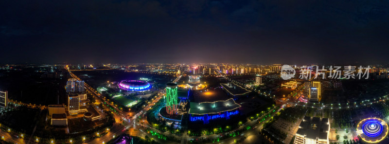 河北沧州城市夜景航拍全景图