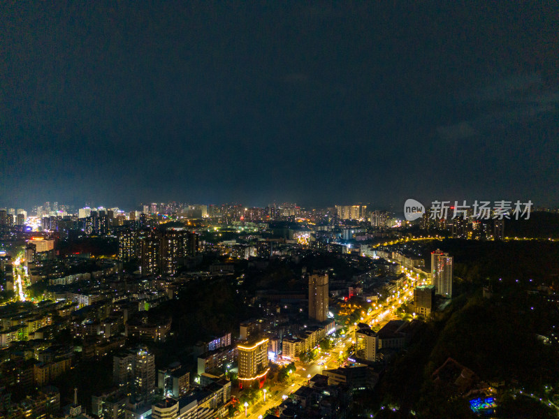 四川自贡城市夜景灯光航拍图