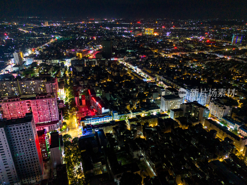 城市夜景灯光万家灯火玉林夜景航拍图