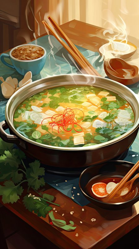 数字插画，中国传统美食火锅