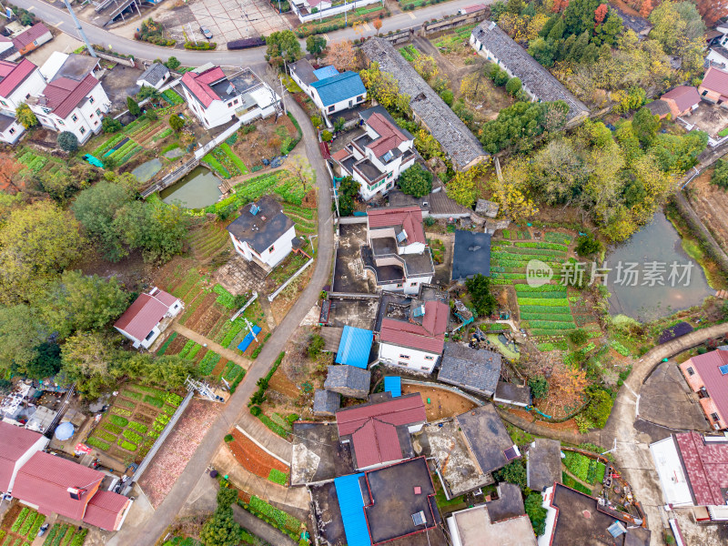 乡村农田民居航拍全景