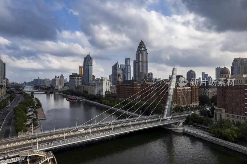 天津海河风景线城市天际线建筑风光航拍