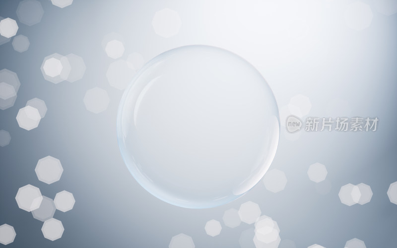 透明气泡与蓝色背景3D渲染