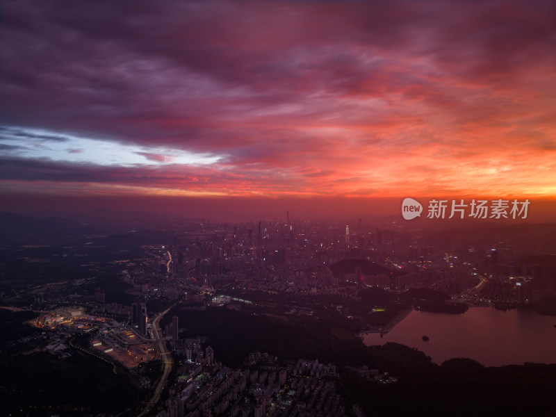 深圳梧桐山大湾区日落火烧云日落夜景航拍