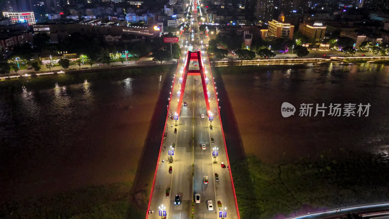 四川德阳彩虹桥夜景灯光航拍图